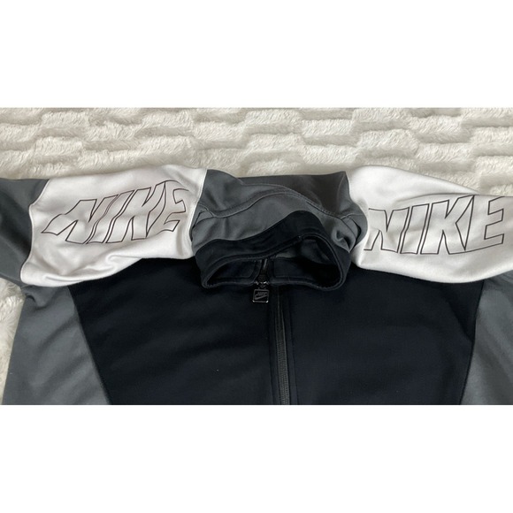 Nike Track Jacket Mens Sz M Gray/ Black/White Full Zip Retro Style Orange Swoosh - Picture 7 of 13